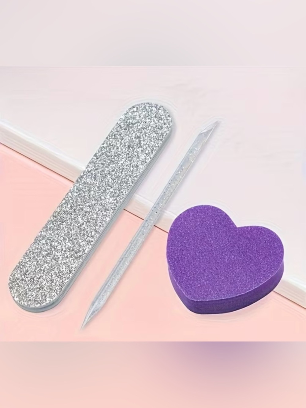 NWT Remi Essentials 3 Piece Purple Heart Nail Buffer and Glitter Nail File Set